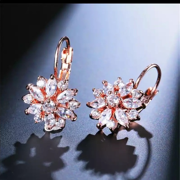 Gold Filled Cubic Zirconia Floral Earrings - Picture 2 of 2